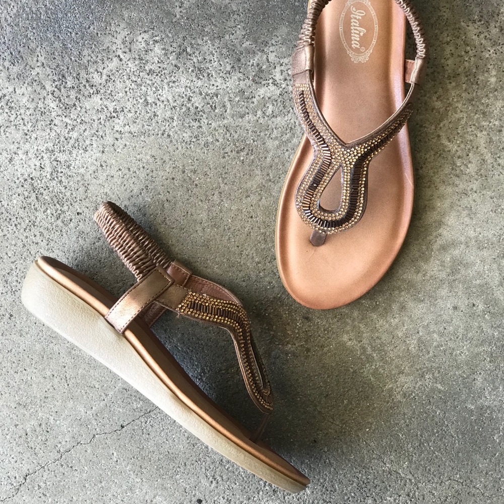 1 Left! Italina Bronze Beaded COMFORT 6.5 SANDAL